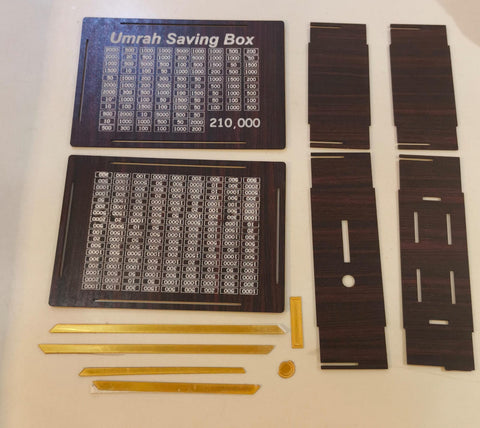 Premium Wooden Umrah Saving Box – 210,000 Savings Goal Challenge Tracker