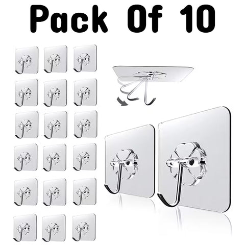 Transparent Self-Adhesive Wall Hooks Sticker – Strong Hold, No Drill, Damage-Free Hanging - Pack of 10