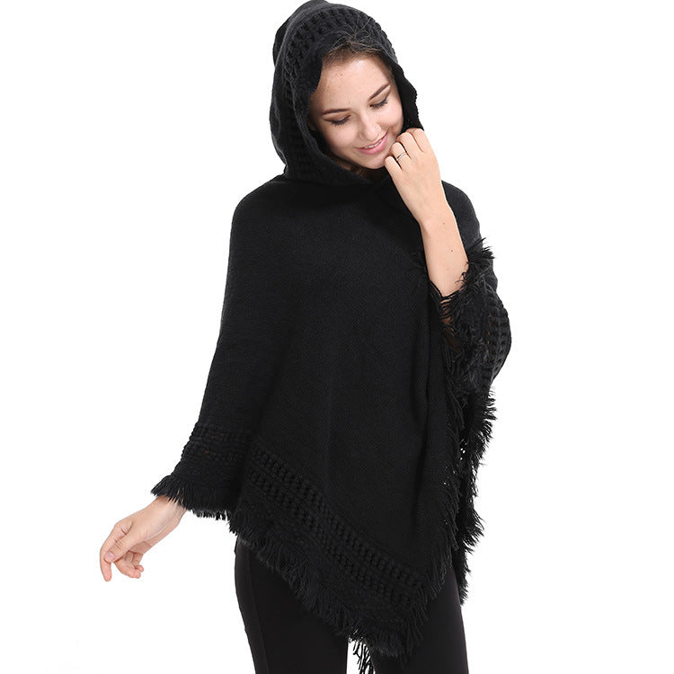 Women&#039;s Autumn And Winter Knitted Hooded Pullover Loose Size Overshirt Fat MM Loose Sweater Cross-border Factory Shawl Wholesale