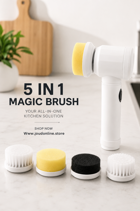 5 In 1 Rechargeable Magic Brush – Handheld Car Cleaning & Waxing Machine With Multiple Brush Heads