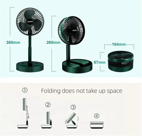 Rechargeable Green Desk Fan with Base & Foldable Design