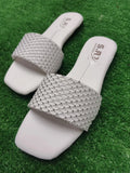 Women Rhinestone Slides White Synthetic Leather Formal Wear