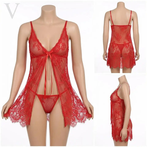 Net Lace Comfortable And Lightweight Nightwear Set / Imported Short Nighty With Panty