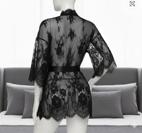 Black Lace V-Neck Night Suit for Women Free Size