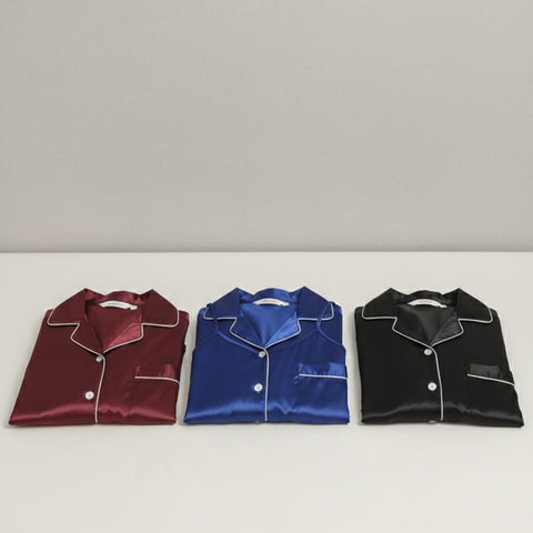 Premium Nighty Suit Satin Silk Couple Pajama Set – Luxurious Matching Night Wear For Men & Women (3 Pcs)