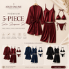 5-Piece Satin Sleepwear Set – Robe, Camisole, Pants & Bikini Nightwear