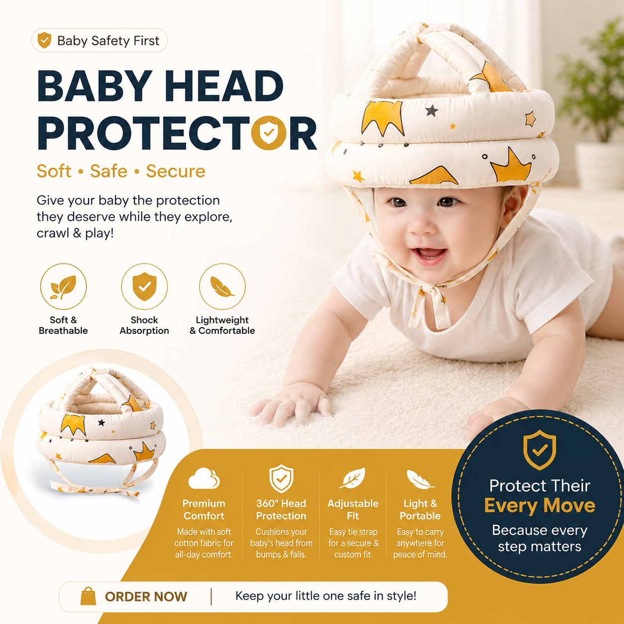 Baby Safety Bumper Helmet – Soft Head Protection for Crawling & Walking Babies