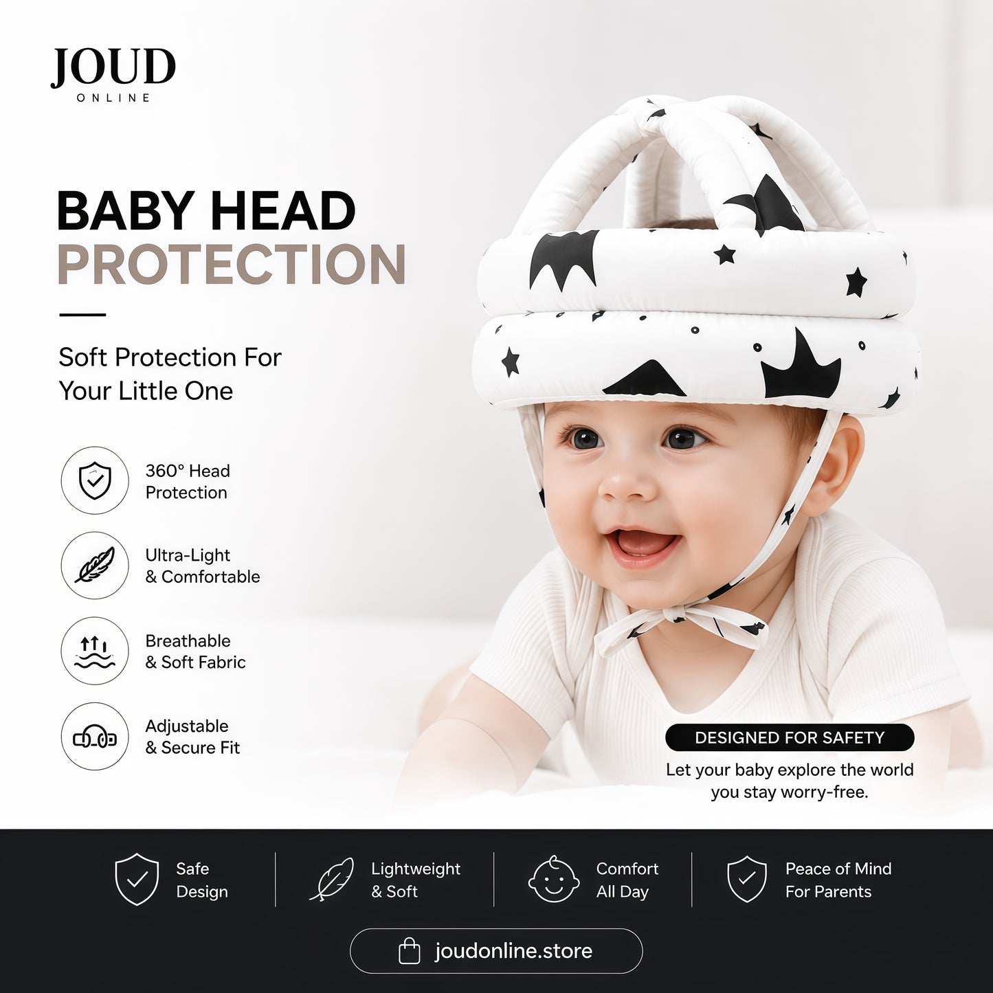 Baby Safety Bumper Helmet – Soft Head Protection for Crawling & Walking Babies