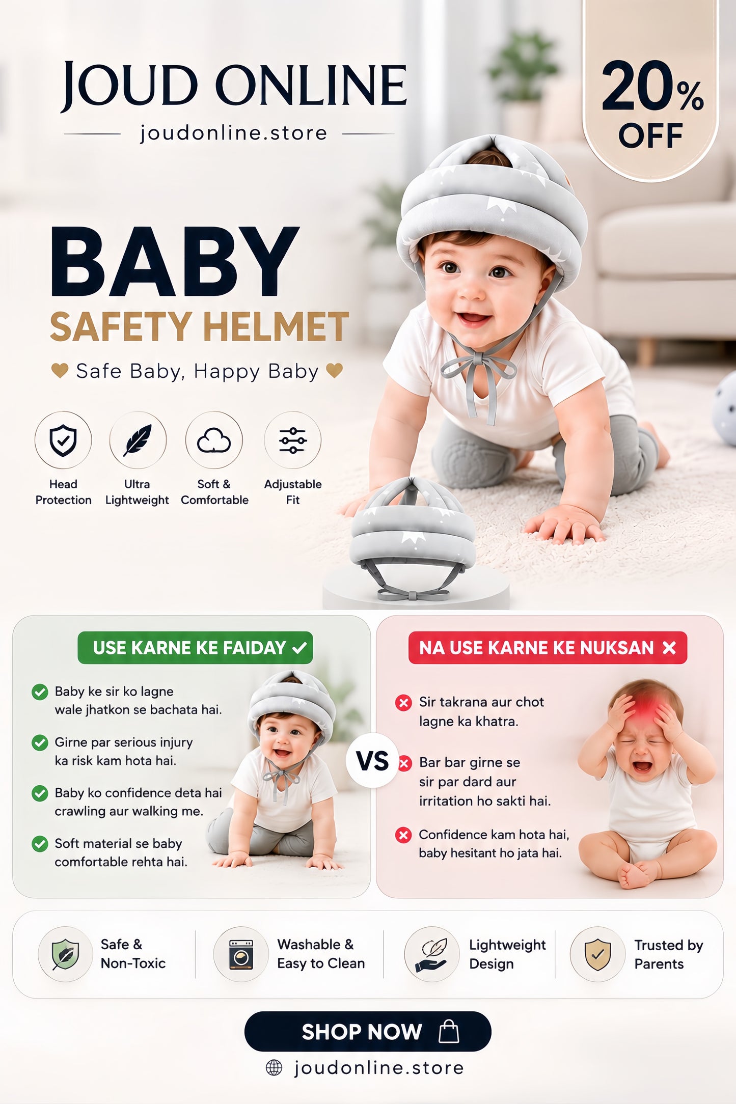 Baby Safety Bumper Helmet – Soft Head Protection for Crawling & Walking Babies