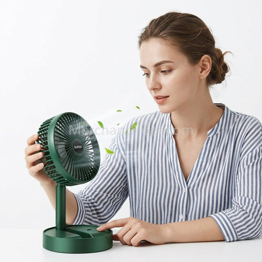 Rechargeable Green Desk Fan with Base & Foldable Design