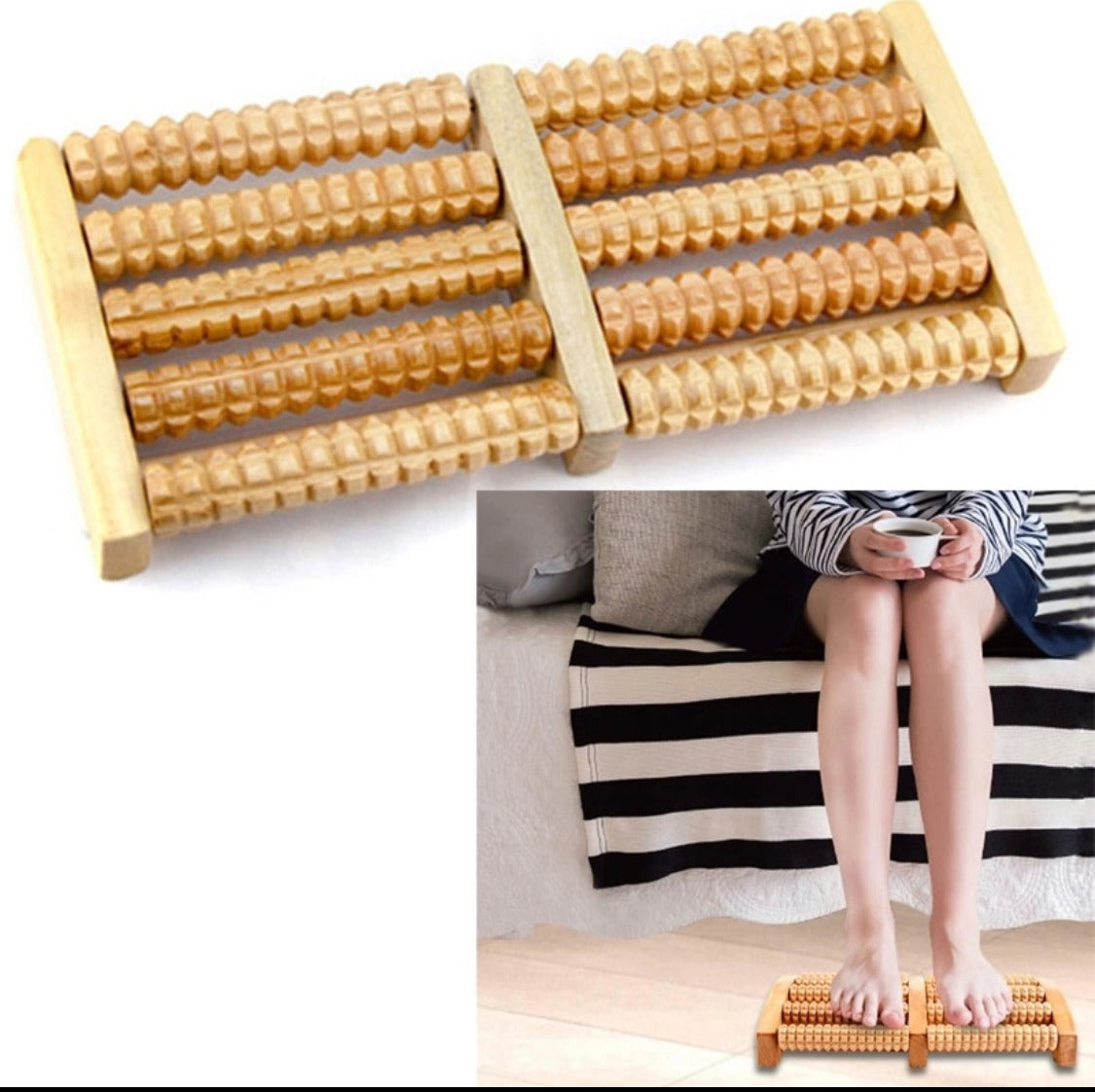 Wooden Sticks Roller Foot Massager Durable Natural Wood Design For Relaxation Stress Relief And Improved Blood Circulation